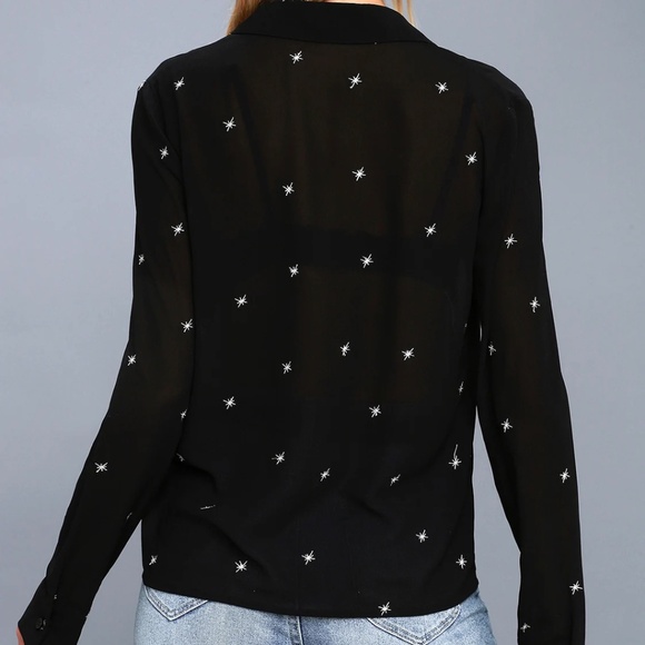Lulu's Black Button Down Shirt with White Star Accents - Picture 3 of 8